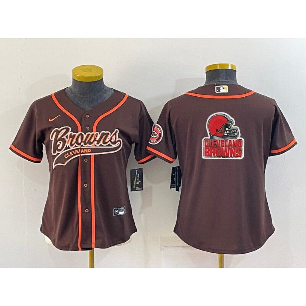 Youth Cleveland Browns Brown Team Big Logo With Patch Cool Base Stitched Baseball Jersey 