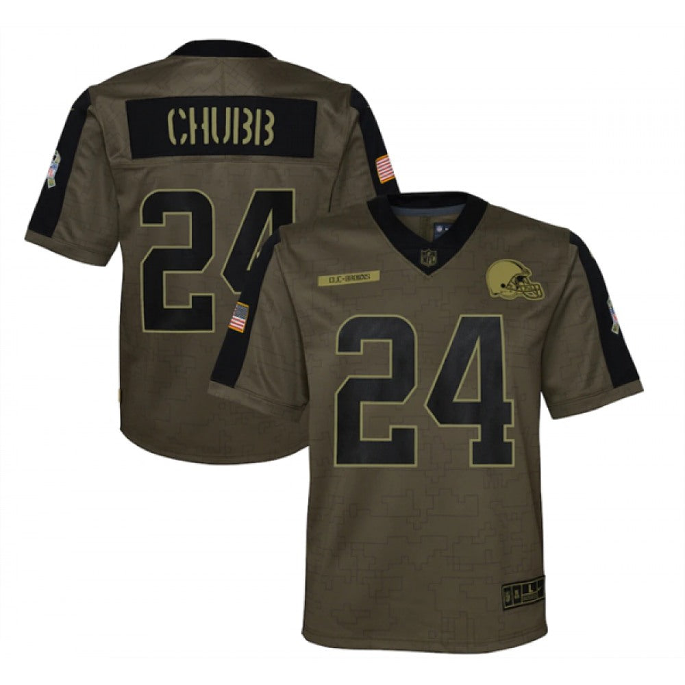 Youth Cleveland Browns #24 Nick Chubb 2021 Olive Salute To Service Limited Stitched Jersey 