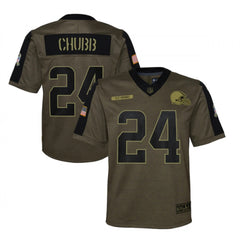 Youth Cleveland Browns #24 Nick Chubb 2021 Olive Salute To Service Limited Stitched Jersey 