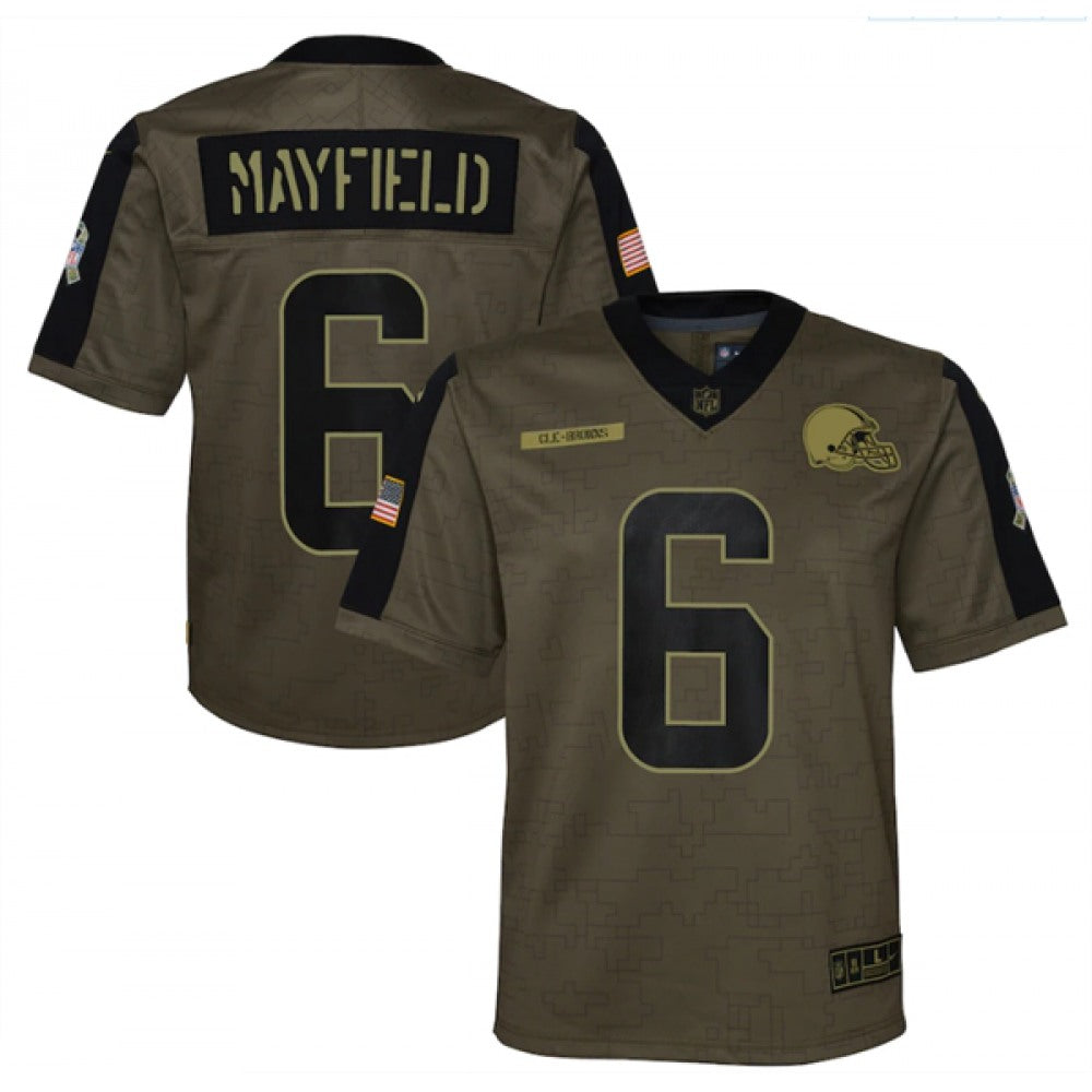 Youth Cleveland Browns #6 Baker Mayfield 2021 Olive Salute To Service Limited Stitched Jersey 