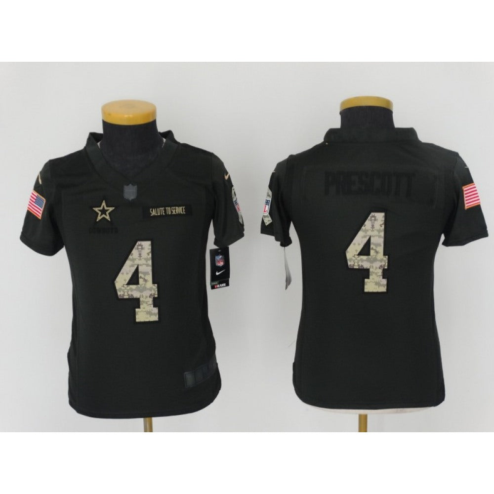 Youth Dallas Cowboys #4 Dak Prescott Black Salute to Service Limited Stitched NFL Jersey 