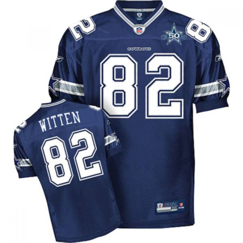 Cowboys #82 Jason Witten Blue With Team 50TH Patch Stitched Youth NFL Jersey 