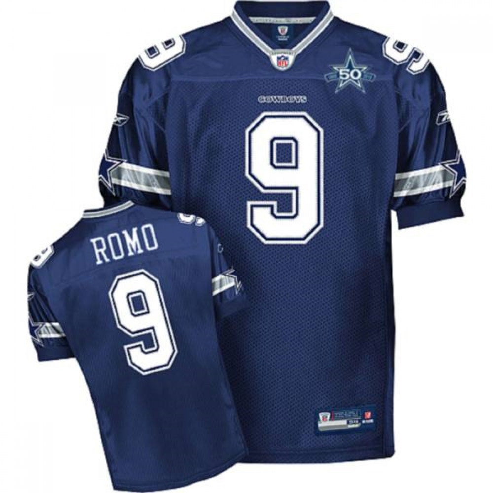 Cowboys #9 Tony Romo Blue With Team 50TH Patch Stitched Youth NFL Jersey 