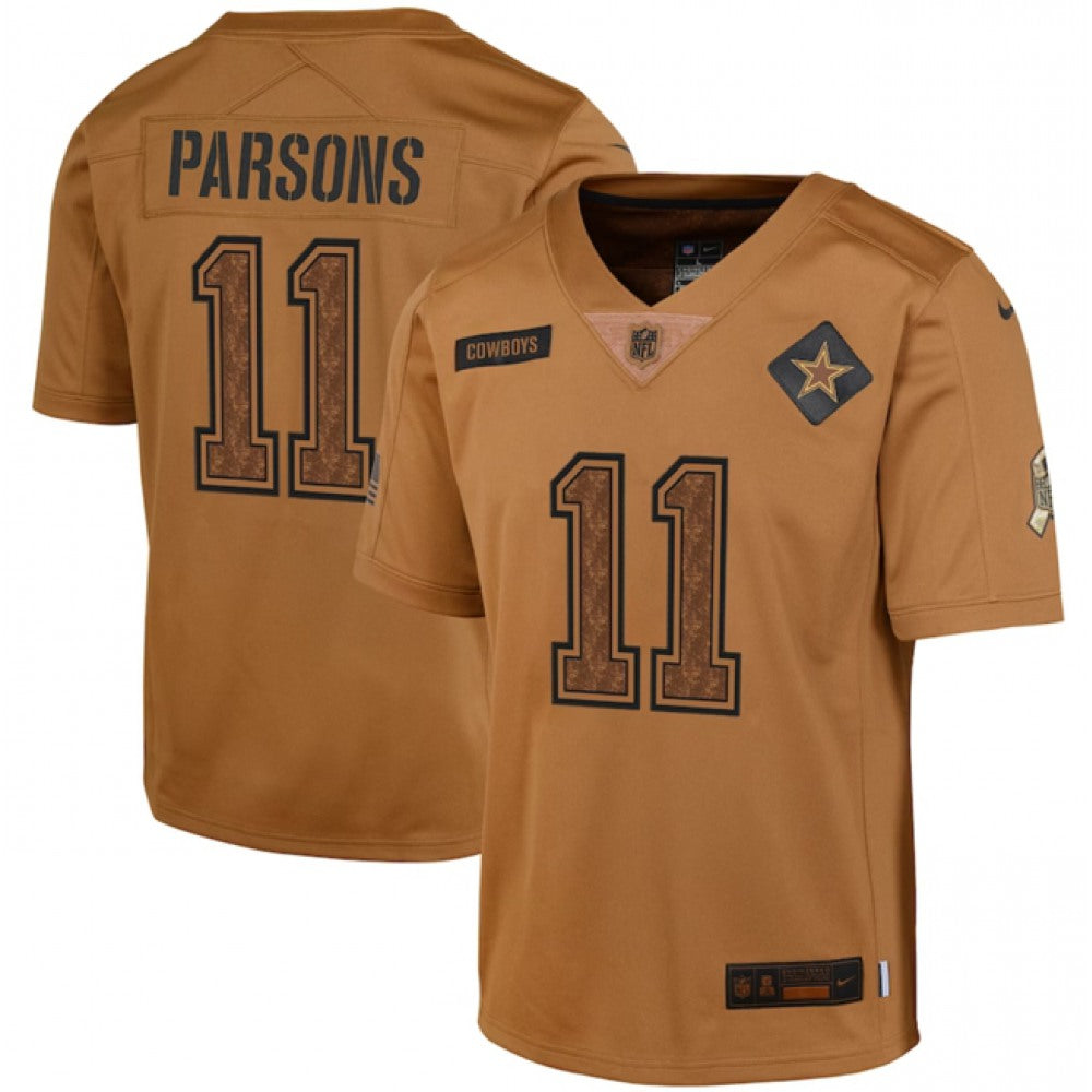 Youth Dallas Cowboys #11 Micah Parsons 2023 Brown Salute To Service Limited Stitched Football Jersey 