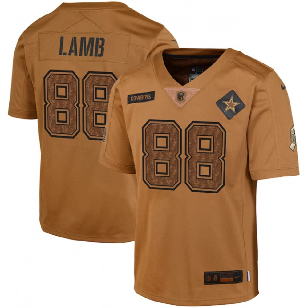 Youth Dallas Cowboys #88 CeeDee Lamb 2023 Brown Salute To Service Limited Stitched Football Jersey 