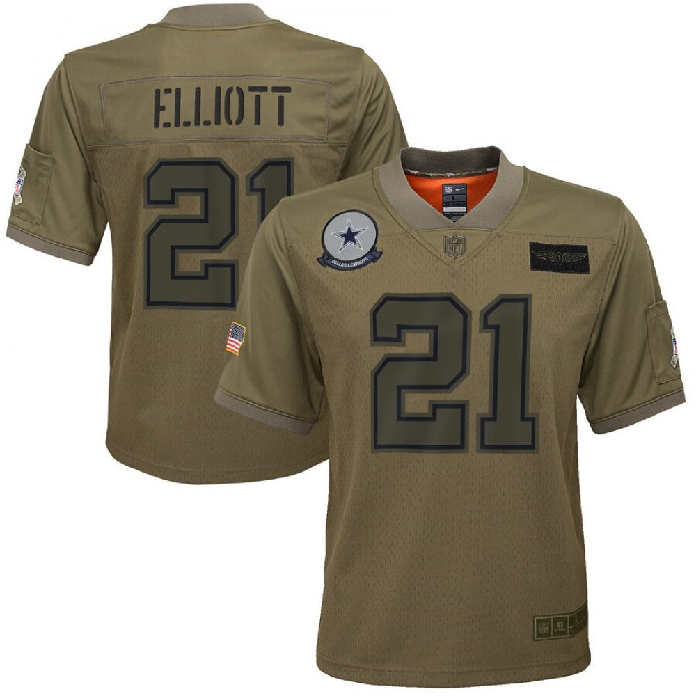 Youth Dallas Cowboys #21 Ezekiel Elliott 2019 Camo Salute To Service Stitched NFL Jersey 