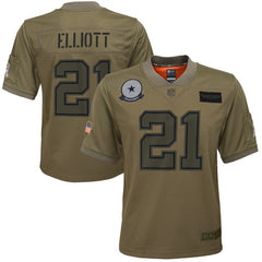 Youth Dallas Cowboys #21 Ezekiel Elliott 2019 Camo Salute To Service Stitched NFL Jersey 