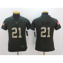 Youth Dallas Cowboys #21 Ezekiel Elliott Army Green Salute to Service Limited Stitched NFL Jersey 
