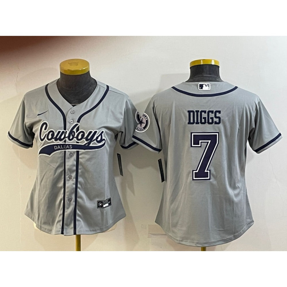 Youth Dallas Cowboys #7 Trevon Diggs Grey With Patch Cool Base Stitched Baseball Jersey 