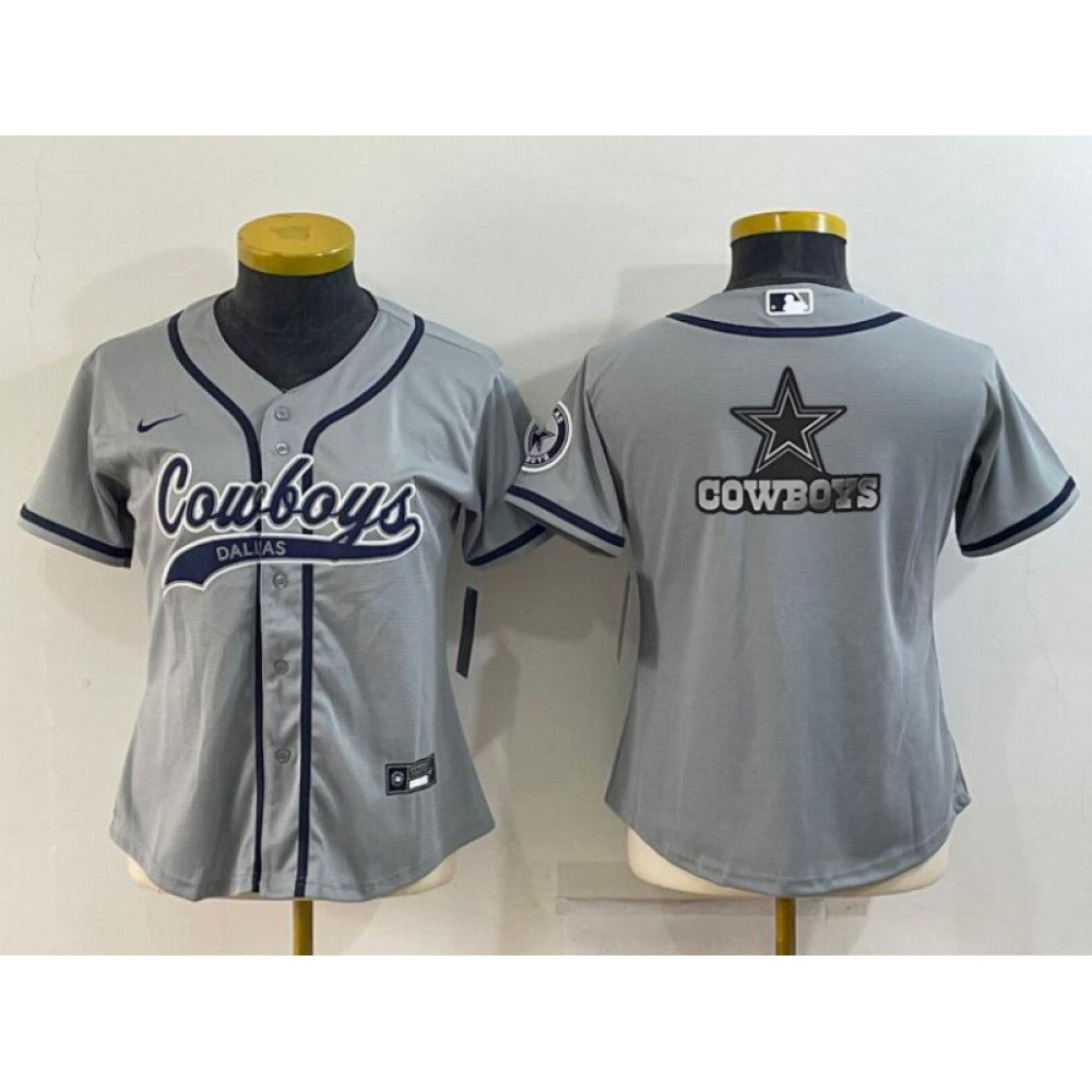 Youth Dallas Cowboys Grey Team Big Logo With Patch Cool Base Stitched Baseball Jersey 