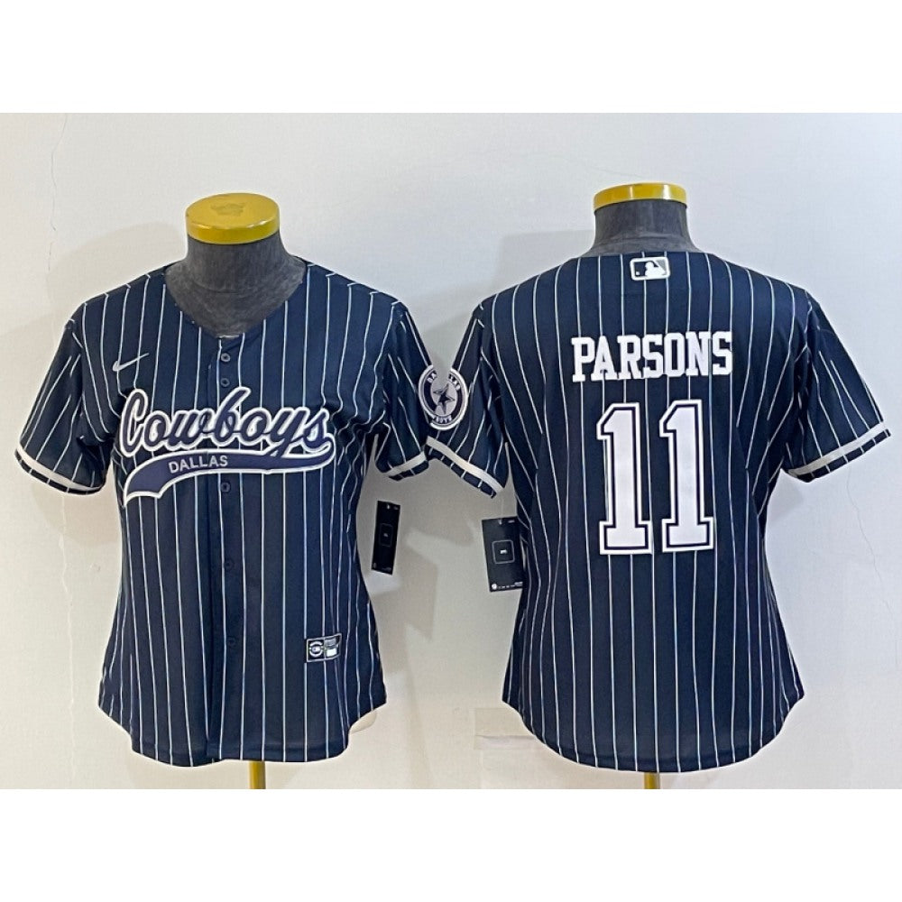 Youth Dallas Cowboys #11 Micah Parsons Navy With Patch Cool Base Stitched Baseball Jersey 