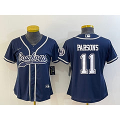 Youth Dallas Cowboys #11 Micah Parsons Navy With Patch Cool Base Stitched Baseball Jersey 