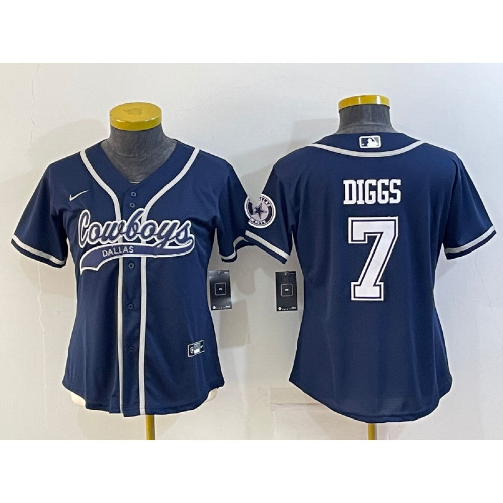 Youth Dallas Cowboys #7 Trevon Diggs Navy With Patch Cool Base Stitched Baseball Jersey 