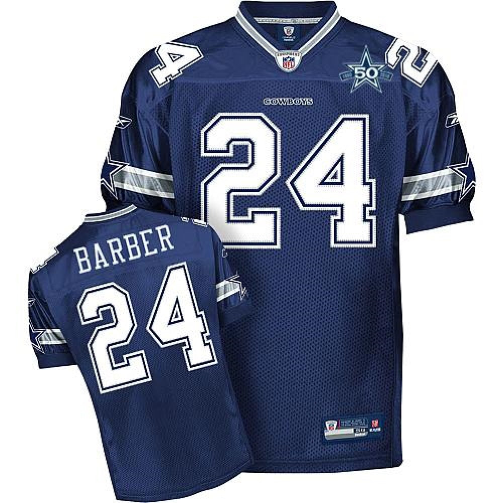 Cowboys #24 Marion Barber Navy Blue With Team 50TH Patch Stitched Youth NFL Jersey 