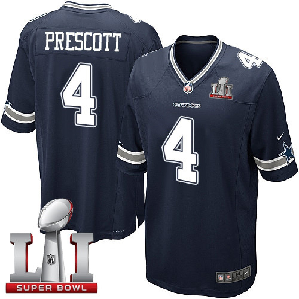 Cowboys #4 Dak Prescott Navy Blue Team Color Youth Stitched NFL Super Bowl LI 51 Elite Jersey 