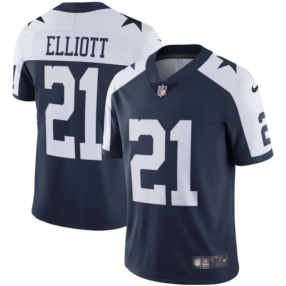 Youth Dallas Cowboys #21 Ezekiel Elliott Navy Blue Thanksgiving Vapor Untouchable Limited Stitched NFL Jersey 