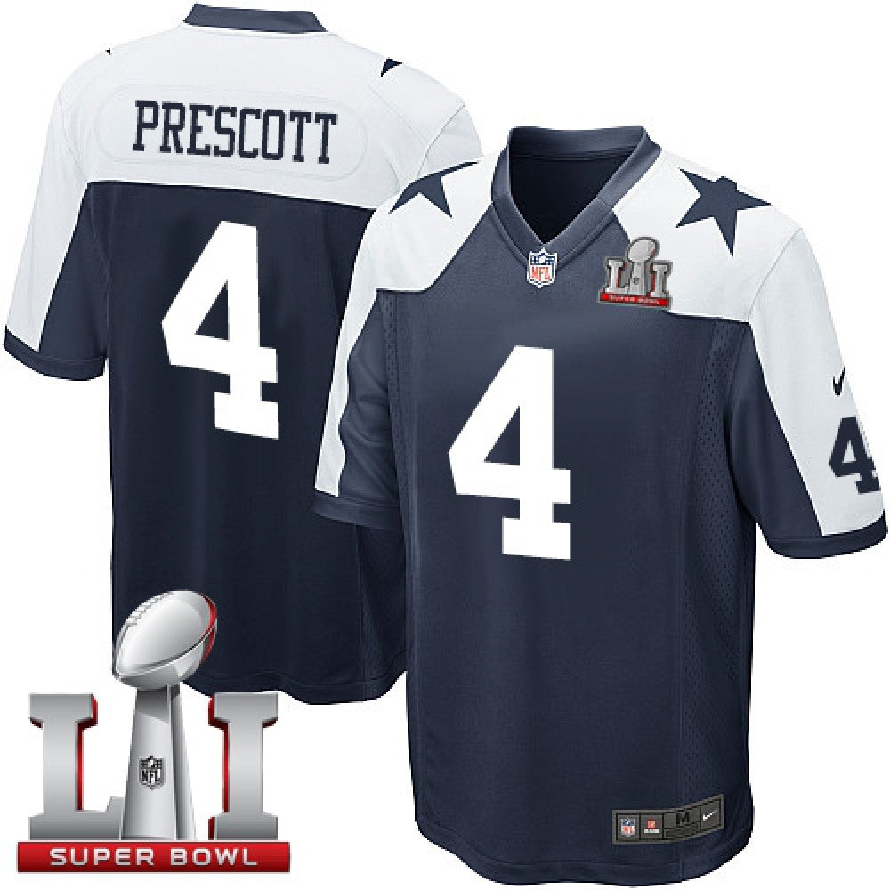 Cowboys #4 Dak Prescott Navy Blue Thanksgiving Throwback Youth Stitched NFL Super Bowl LI 51 Elite Jersey 