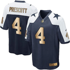 Cowboys #4 Dak Prescott Navy Blue Thanksgiving Throwback Youth Stitched NFL Elite Gold Jersey 