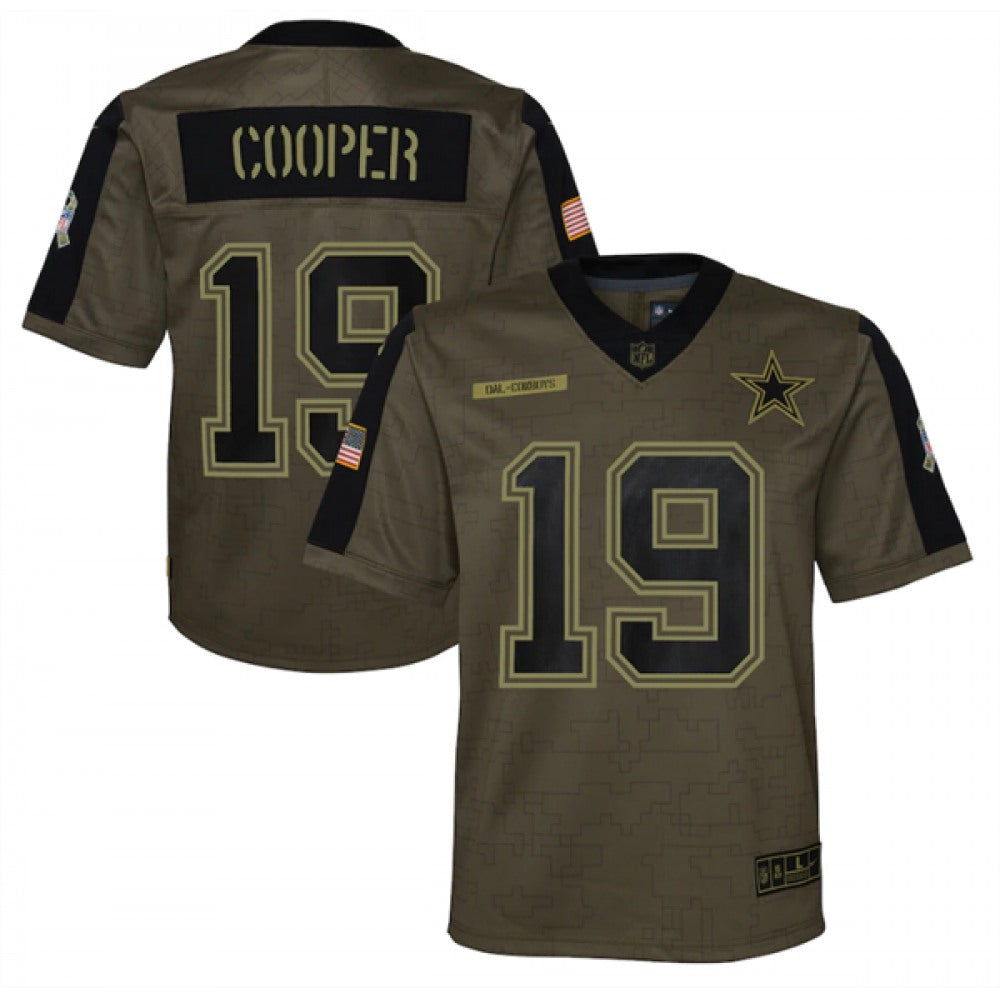 Youth Dallas Cowboys #19 Amari Cooper 2021 Olive Salute To Service Limited Stitched Jersey 