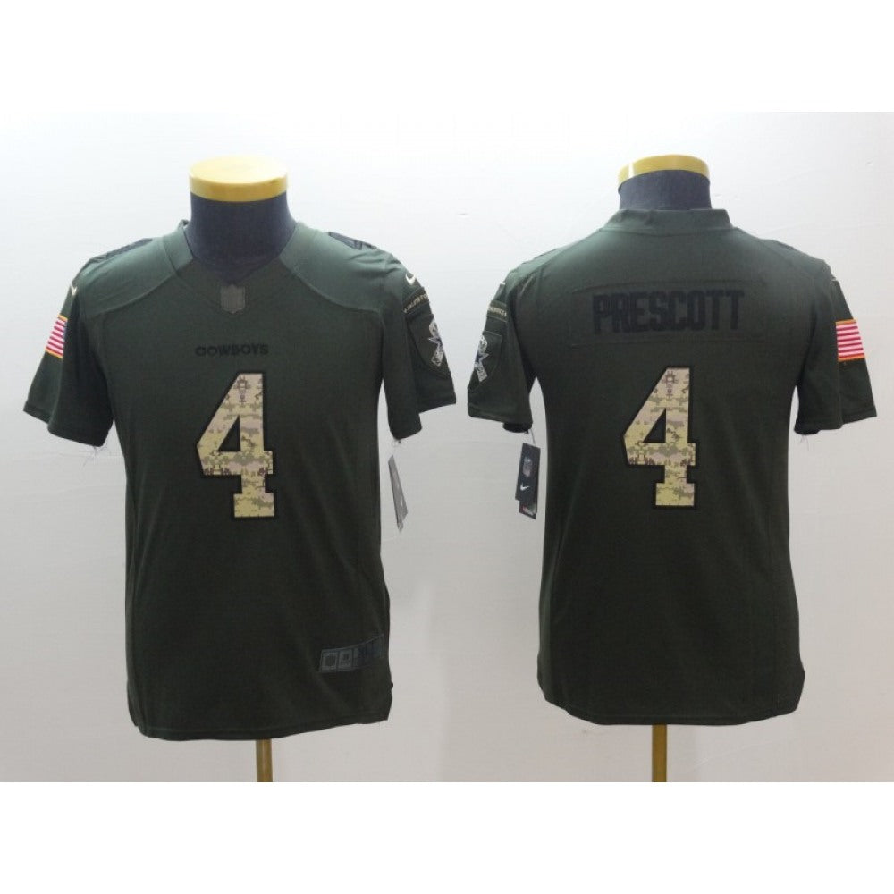 Youth Dallas Cowboys #4 Dak Prescott Olive Salute To Service Limited Stitched NFL Jersey 