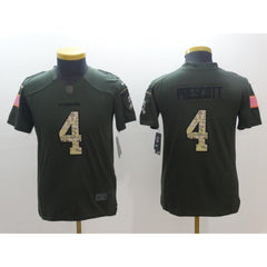 Youth Dallas Cowboys #4 Dak Prescott Olive Salute To Service Limited Stitched NFL Jersey 