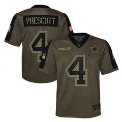 Youth Dallas Cowboys #4 Dak Prescott 2021 Olive Salute To Service Limited Stitched Jersey 
