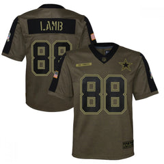 Youth Dallas Cowboys #88 CeeDee Lamb 2021 Olive Salute To Service Limited Stitched Jersey 