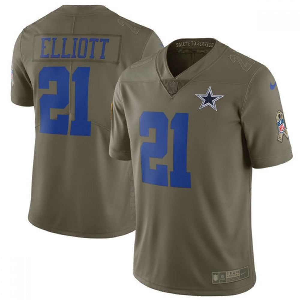 Youth Dallas Cowboys #21 Ezekiel Elliott Olive Salute to Service Limited Stitched NFL Jersey 