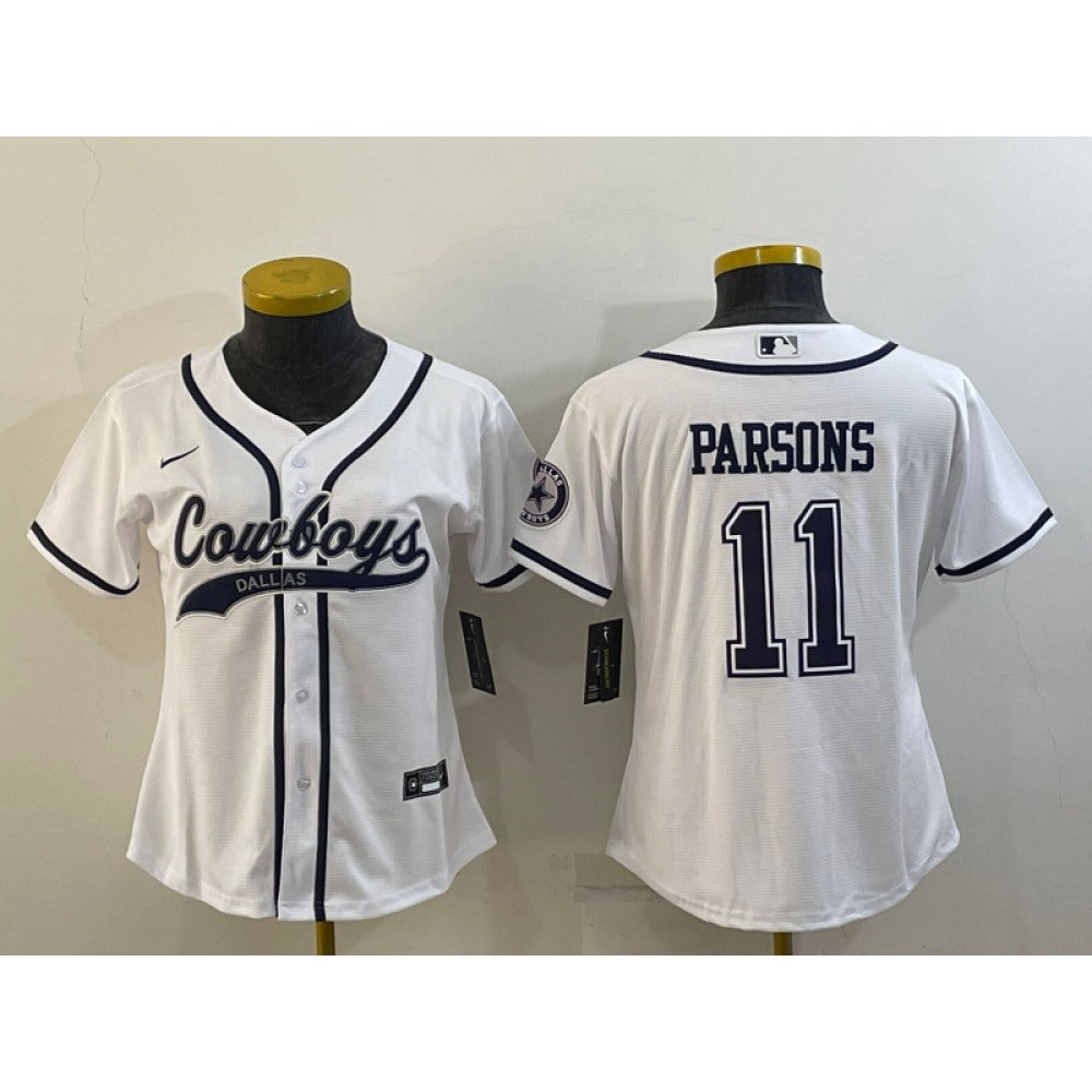 Youth Dallas Cowboys #11 Micah Parsons White With Patch Cool Base Stitched Baseball Jersey 
