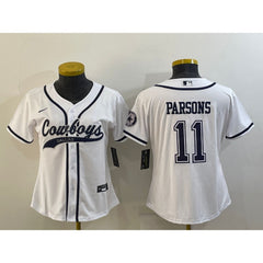 Youth Dallas Cowboys #11 Micah Parsons White With Patch Cool Base Stitched Baseball Jersey 