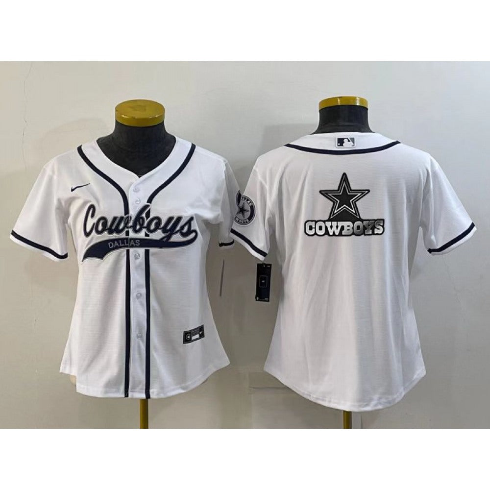 Youth Dallas Cowboys White Team Big Logo With Patch Cool Base Stitched Baseball Jersey 