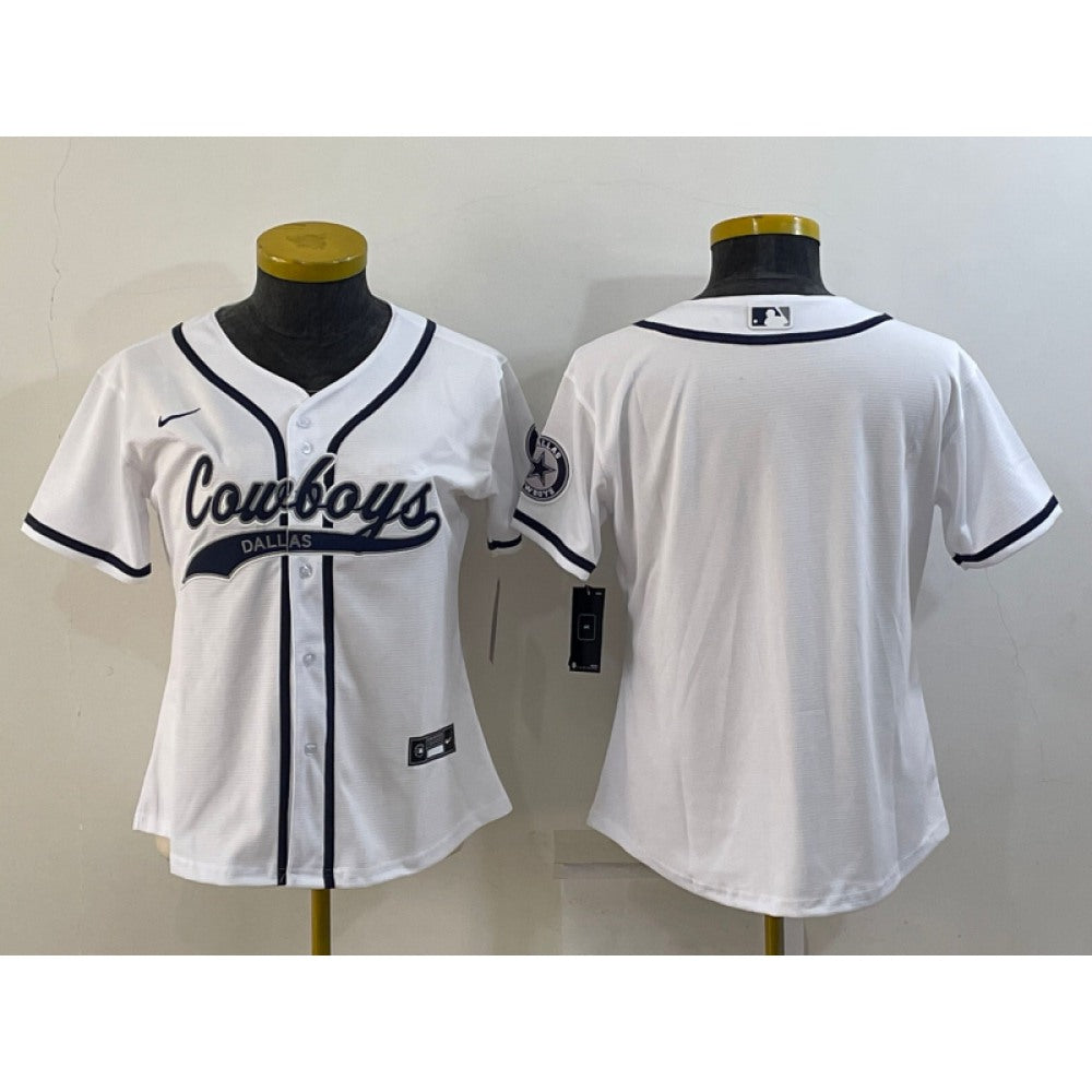 Youth Dallas Cowboys Blank White With Patch Cool Base Stitched Baseball Jersey 