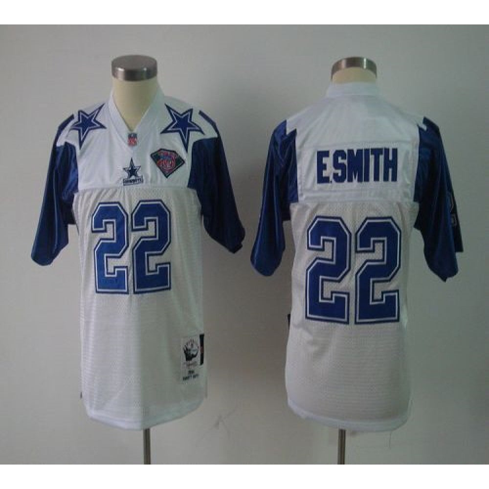 Mitchell And Ness Cowboys #22 E.Smith White With 75TH Stitched Youth NFL Jersey 