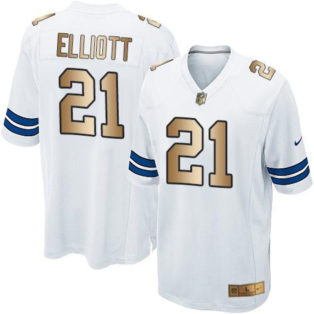 Cowboys #21 Ezekiel Elliott White Youth Stitched NFL Elite Gold Jersey 