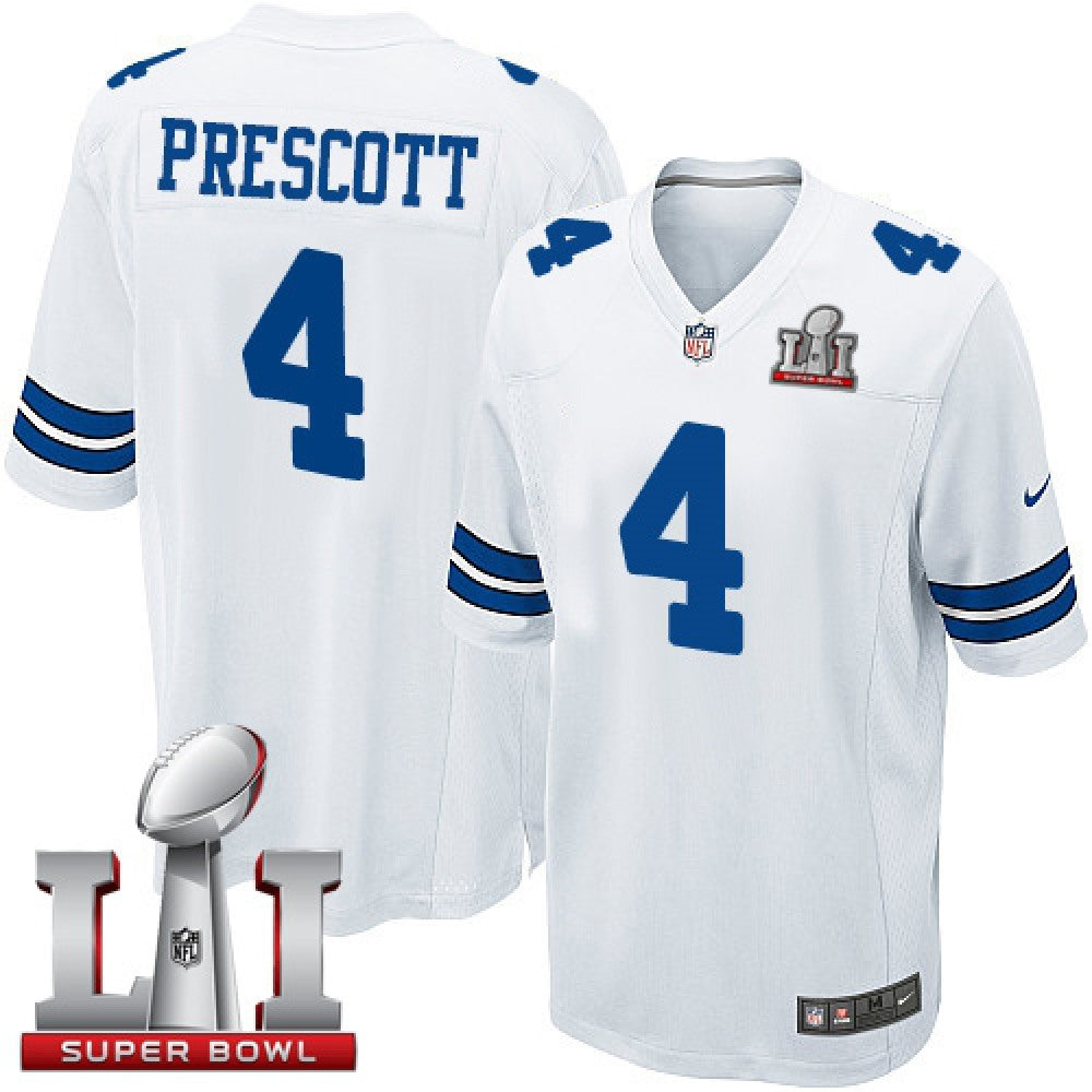 Cowboys #4 Dak Prescott White Youth Stitched NFL Super Bowl LI 51 Elite Jersey 
