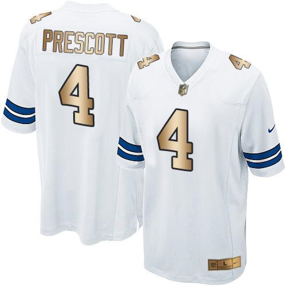 Cowboys #4 Dak Prescott White Youth Stitched NFL Elite Gold Jersey 