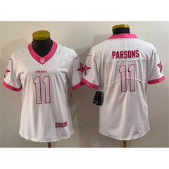 Youth Dallas Cowboys #11 Micah Parsons White Pink Vapor Untouchable Limited Stitched Football Jersey 