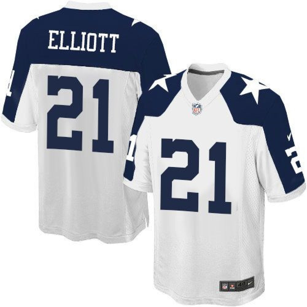 Cowboys #21 Ezekiel Elliott White Thanksgiving Youth Stitched NFL Throwback Elite Jersey 