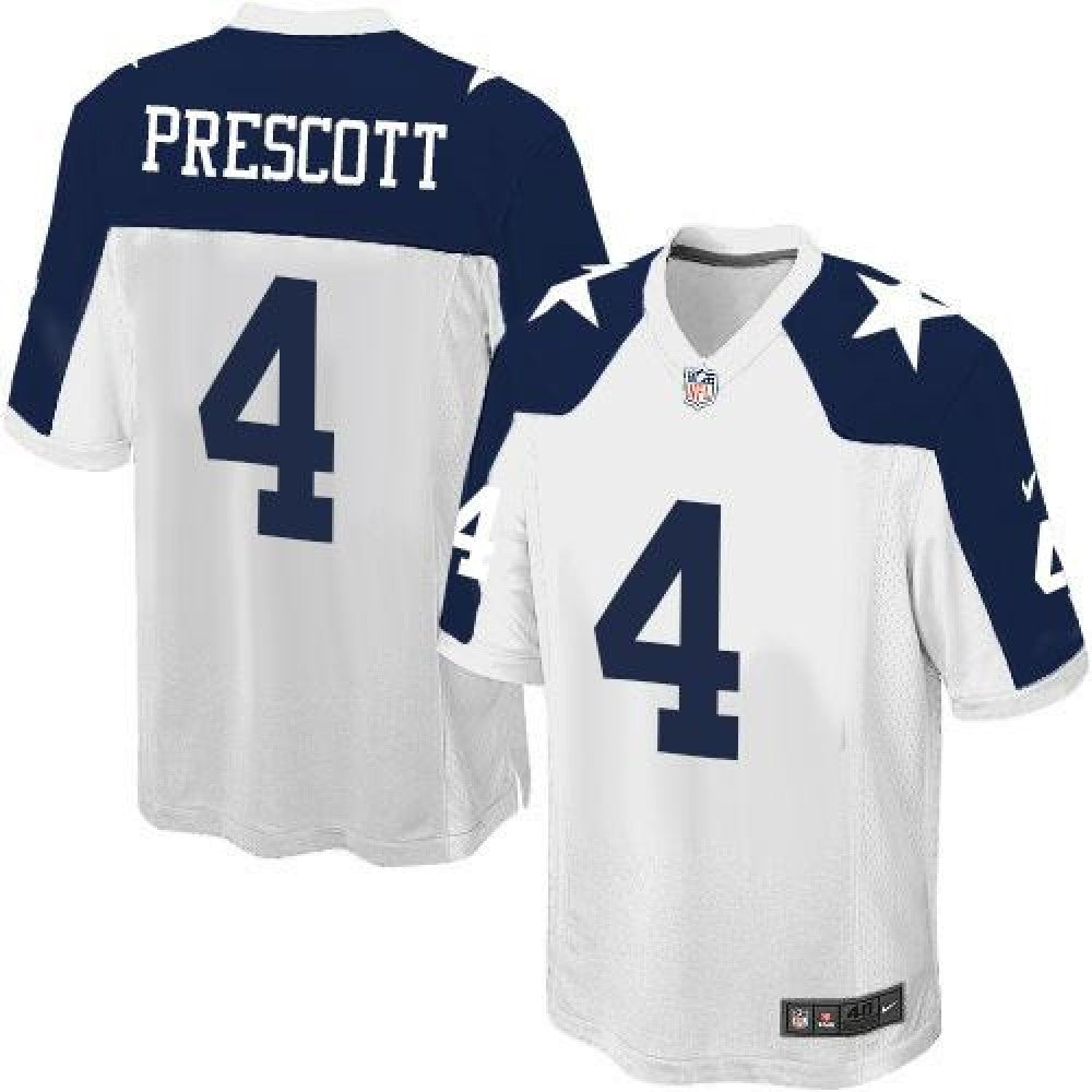 Cowboys #4 Dak Prescott White Thanksgiving Throwback Youth Stitched NFL Elite Jersey 