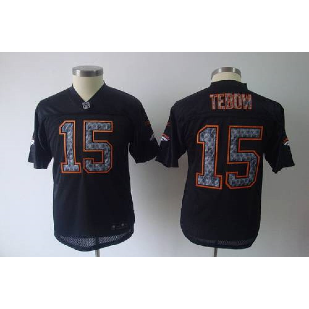 Sideline Black United Broncos #15 Tim Tebow Black Stitched Youth NFL Jersey 