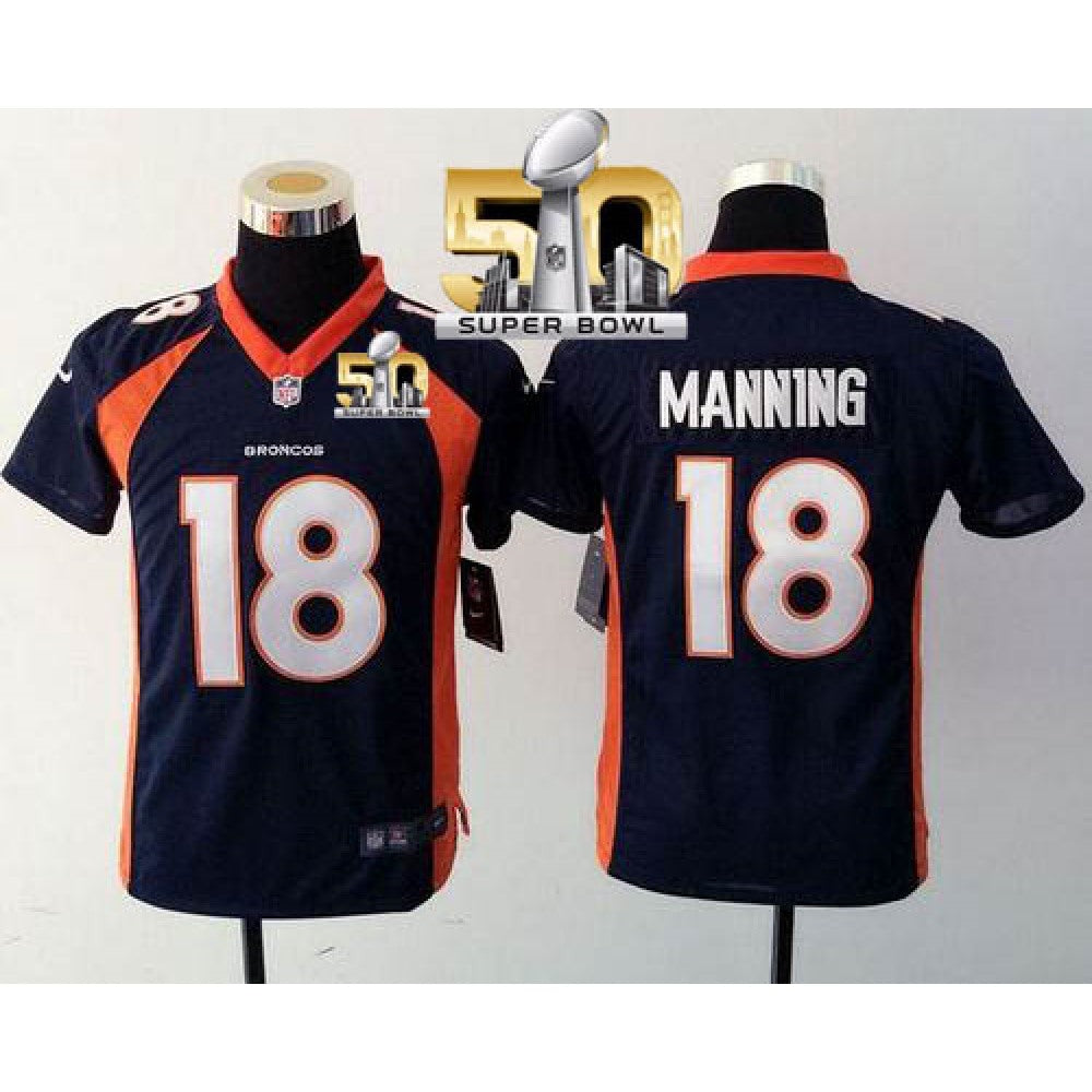 Broncos #18 Peyton Manning Blue Alternate Super Bowl 50 Youth Stitched NFL Elite Jersey 