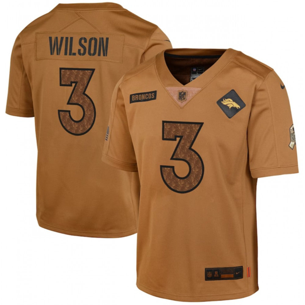 Youth Denver Broncos #3 Russell Wilson 2023 Brown Salute To Service Limited Stitched Football Jersey 
