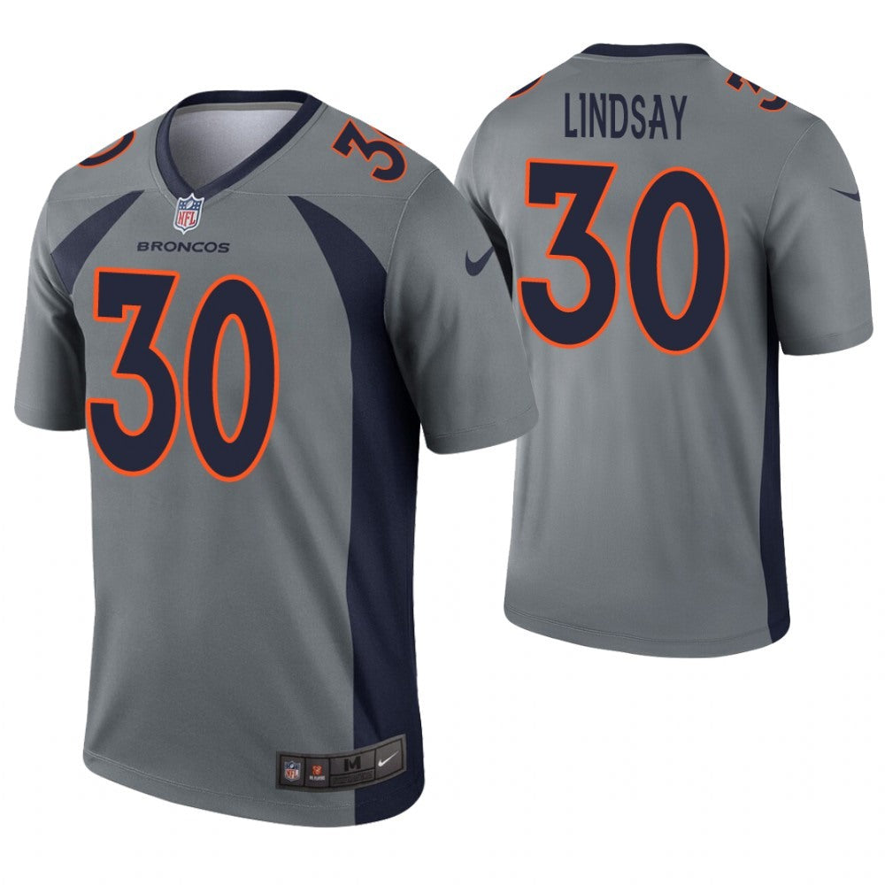 Youth Denver Broncos #30 Phillip Lindsay Gray Inverted Legend Stitched NFL Jersey 