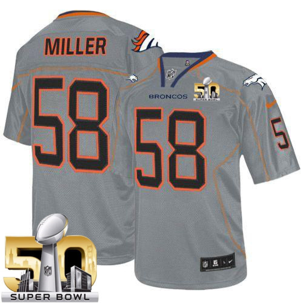 Broncos #58 Von Miller Lights Out Grey Super Bowl 50 Youth Stitched NFL Elite Jersey 