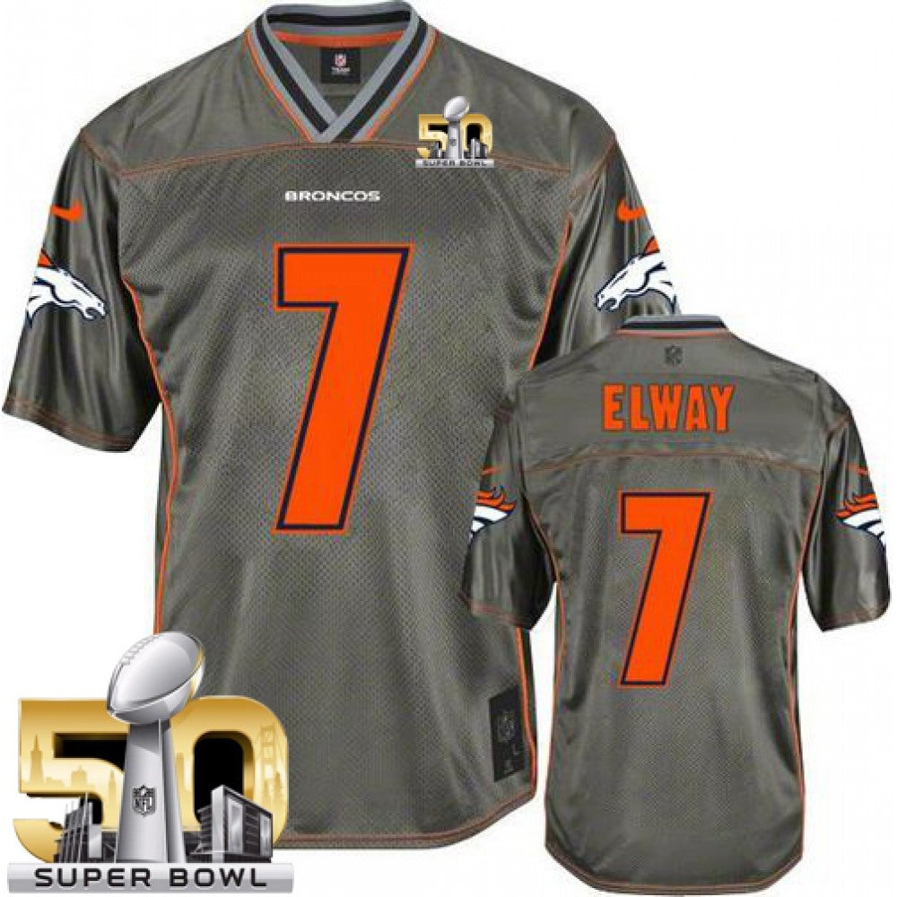 Broncos #7 John Elway Grey Super Bowl 50 Youth Stitched NFL Elite Vapor Jersey 
