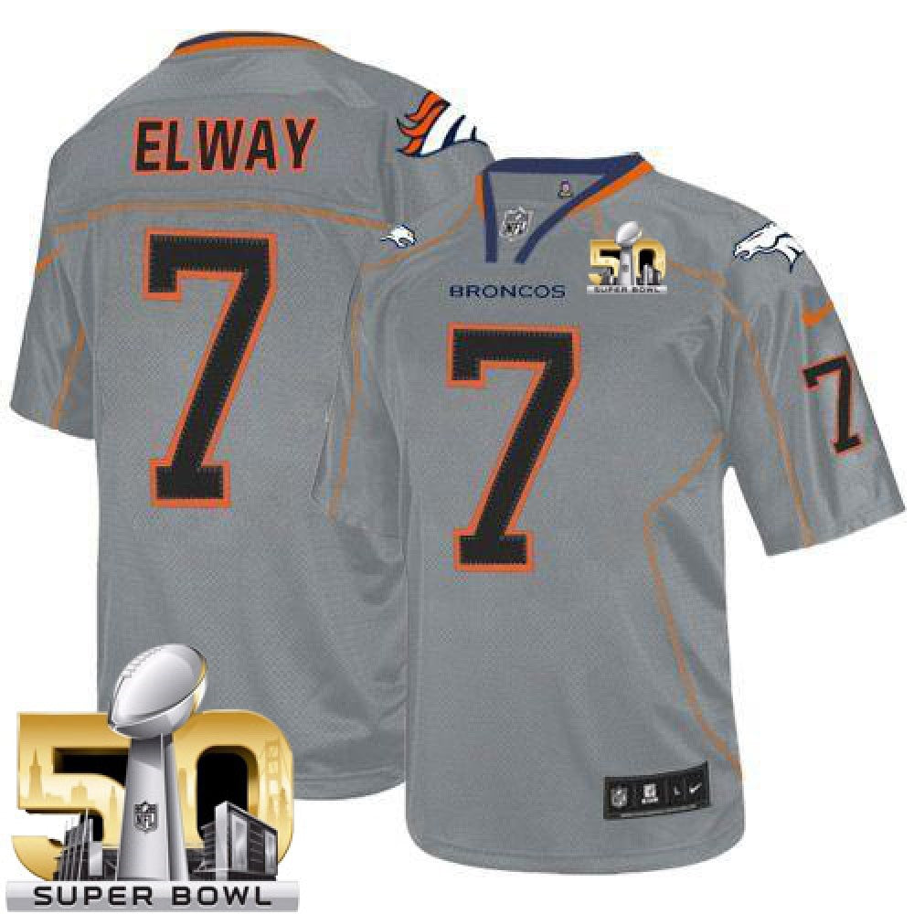 Broncos #7 John Elway Lights Out Grey Super Bowl 50 Youth Stitched NFL Elite Jersey 
