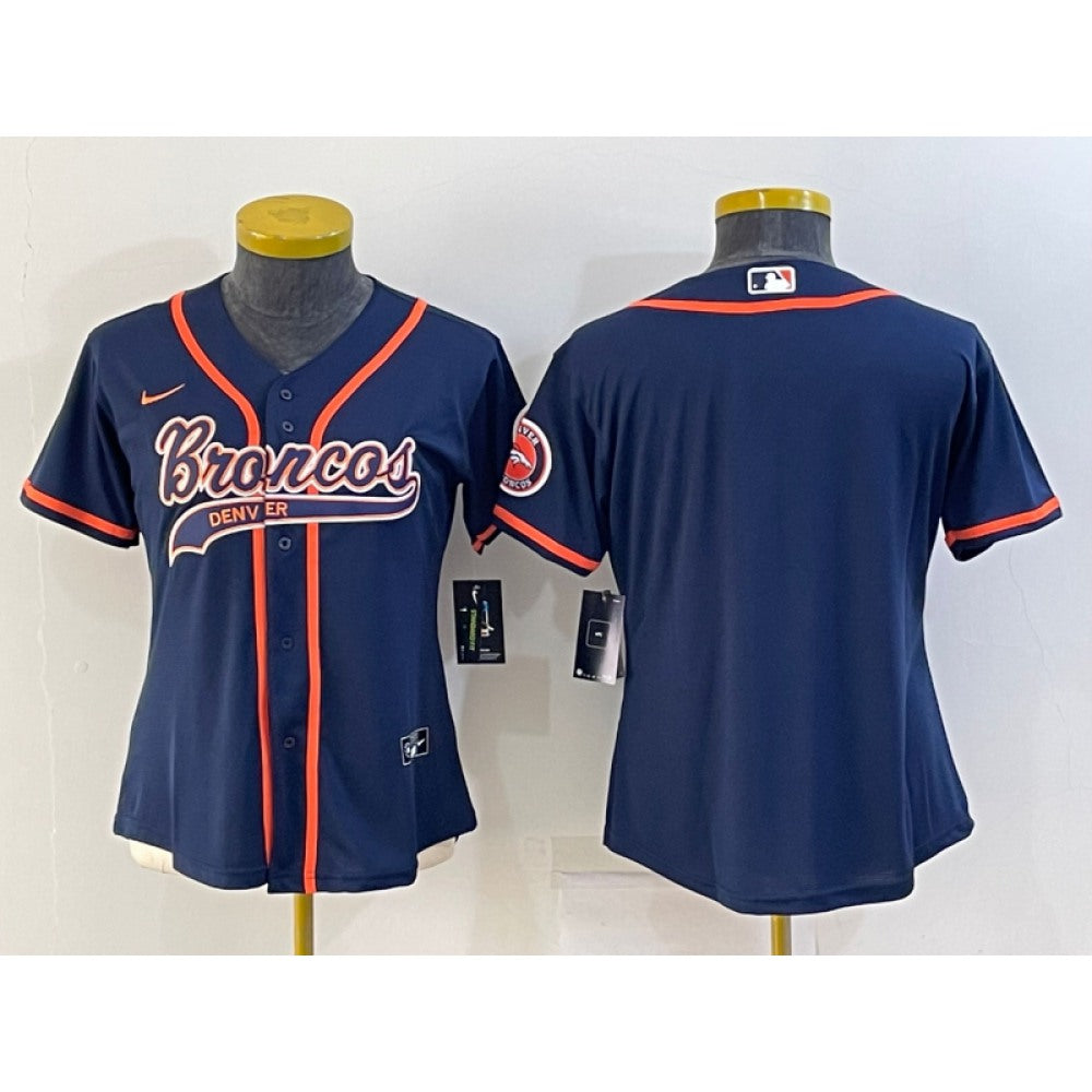 Youth Denver Broncos Blank Navy With Patch Cool Base Stitched Baseball Jersey 