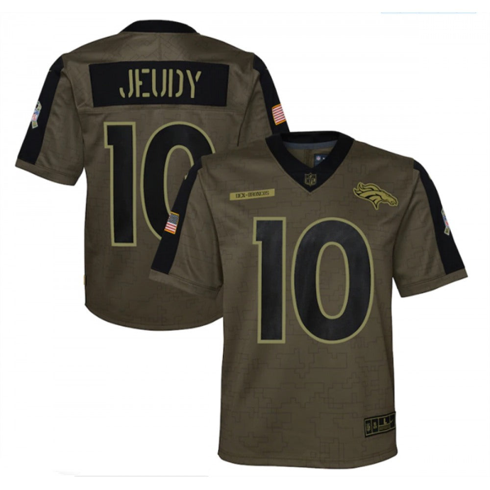 Youth Denver Broncos #10 Jerry Jeudy 2021 Olive Salute To Service Limited Stitched Jersey 