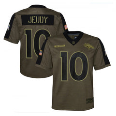 Youth Denver Broncos #10 Jerry Jeudy 2021 Olive Salute To Service Limited Stitched Jersey 