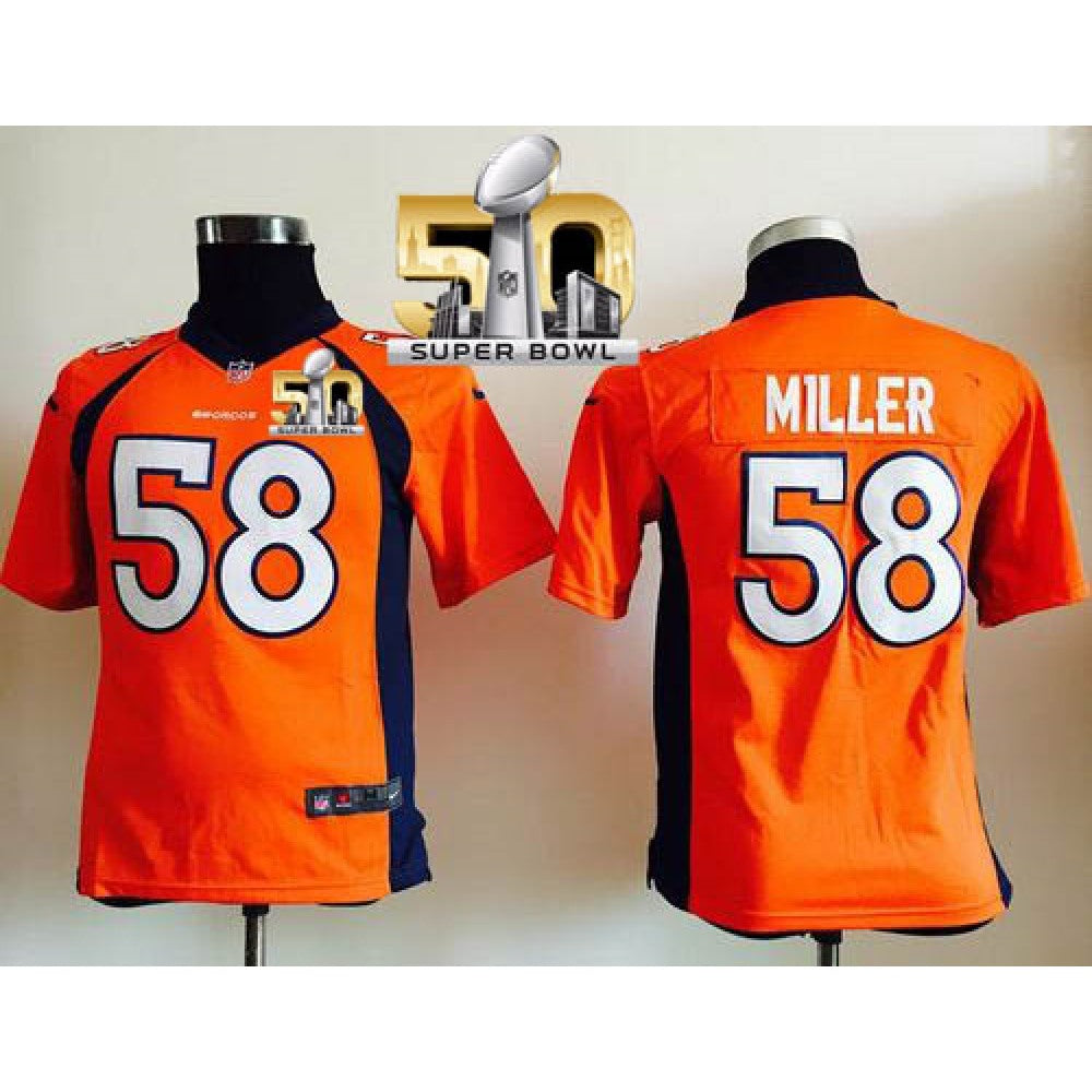 Broncos #58 Von Miller Orange Team Color Super Bowl 50 Youth Stitched NFL Elite Jersey 